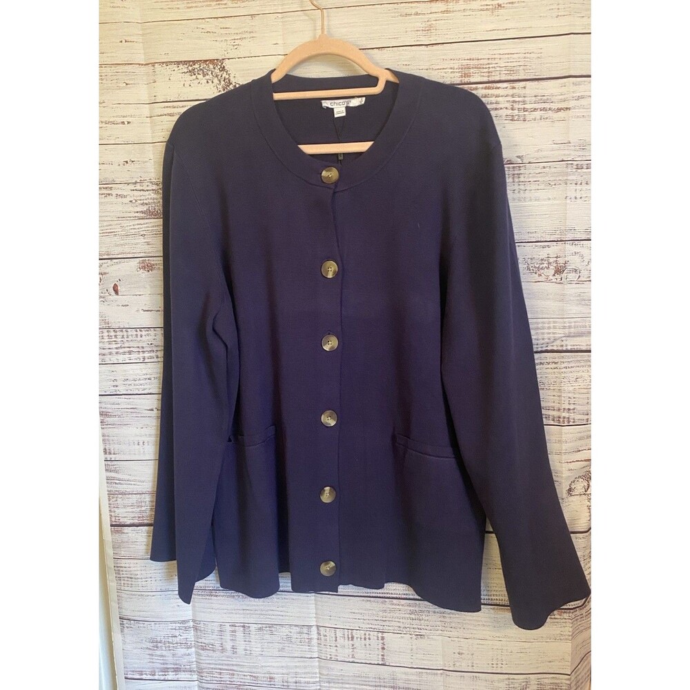 NWT Chicos Cardigan Sweater size 3 - XL blue with Buttons $129.00